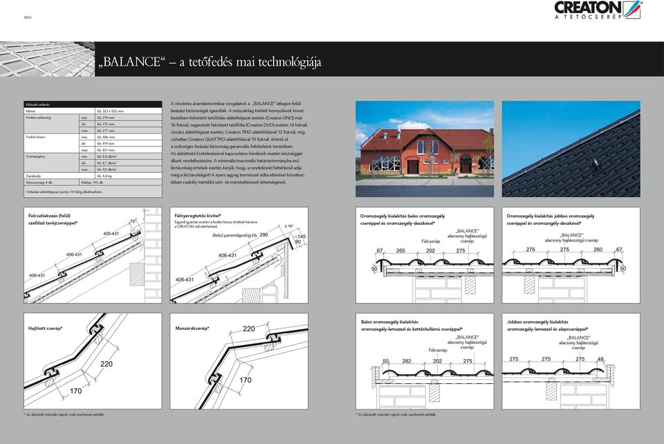 A műszakilag kiérlelt hornyolások következtében fektetett tetőfóliás alátéthéjazat esetén (Creaton UNO) már 16 foknál, ragasztott fektetett tetőfólia (Creaton Duo) esetén 14 foknál, vízzáró