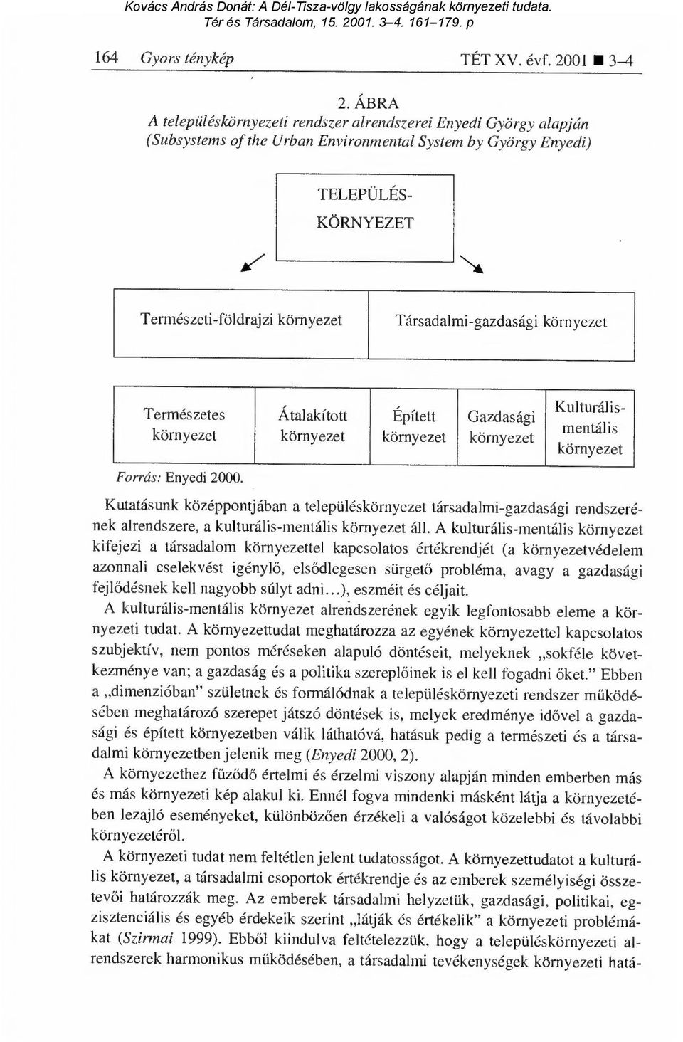 Társadalmi-gazdasági környezet Természetes Átalakított Épített Gazdasági környezet környezet környezet környezet Forrás: Enyedi 2000.