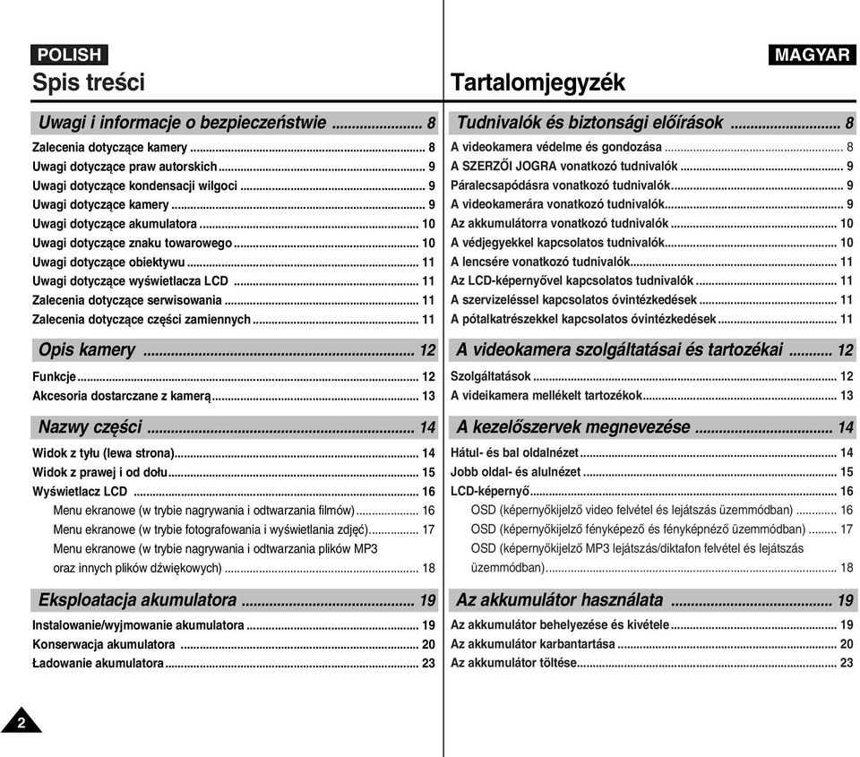 .. 11 Zalecenia dotyczàce serwisowania... 11 Zalecenia dotyczàce cz Êci zamiennych... 11 Opis kamery... 12 Funkcje... 12 Akcesoria dostarczane z kamerà... 13 Nazwy cz Êci.