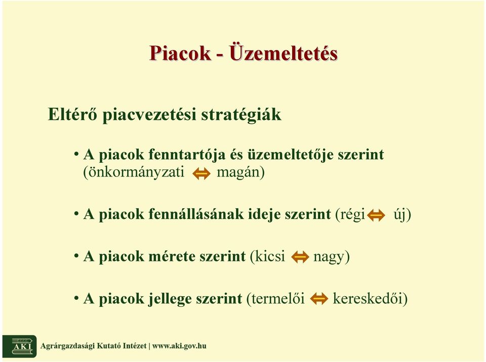 piacok fennállásának ideje szerint (régi új) A piacok mérete