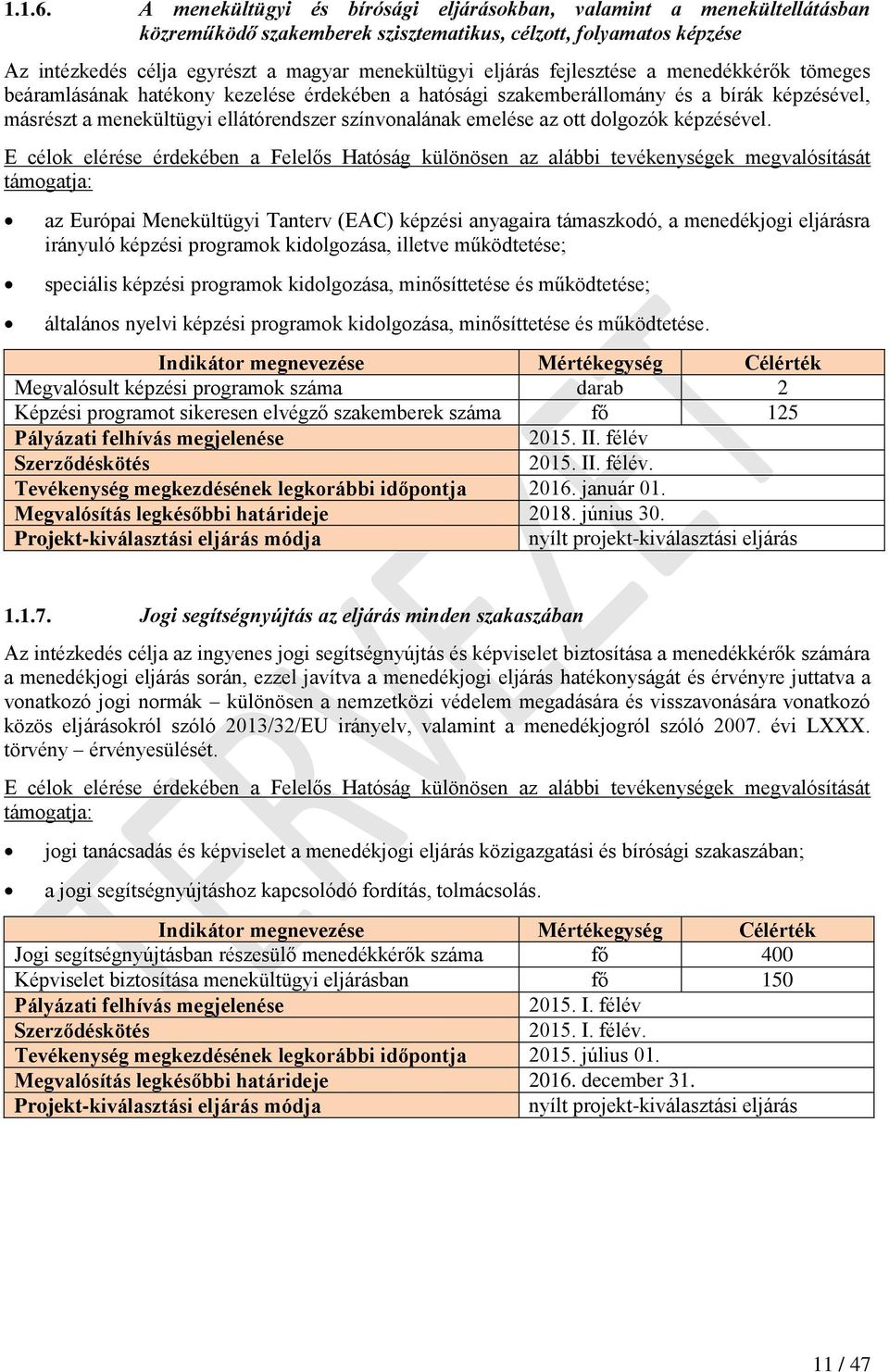 fejlesztése a menedékkérők tömeges beáramlásának hatékony kezelése érdekében a hatósági szakemberállomány és a bírák képzésével, másrészt a menekültügyi ellátórendszer színvonalának emelése az ott