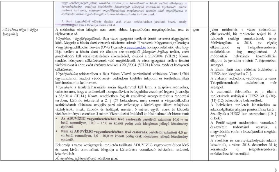 Hivatkozik Magyarország Országos Vízgyűjtő-gazdálkodási Tervére (OVGT), amely a www.vizeink.hu honlapon elérhető.