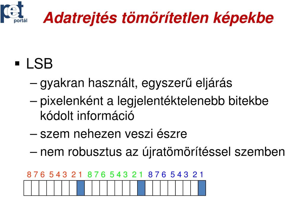 kódolt információ szem nehezen veszi észre nem robusztus az