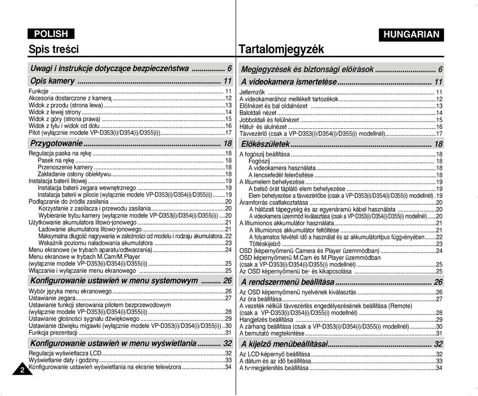 .. 18 Przenoszenie kamery...18 Zak adanie os ony obiektywu...18 Instalacja baterii litowej...19 Instalacja baterii zegara wewn trznego.