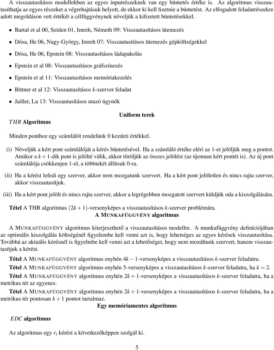 Bartal et al 00, Seiden 01, Imreh, Németh 09: Visszautasításos ütemezés Dósa, He 06, Nagy-György, Imreh 0: Visszautasításos ütemezés gépköltségekkel Dósa, He 06, Epstein 08: Visszautasításos