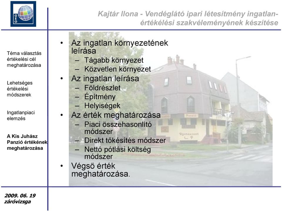 Panzió értékének Az ingatlan környezetének leírása