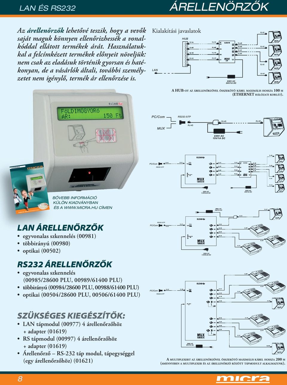 ÁRELLENÖRZŐK Kialakítási javaslatok A -OT AZ ÁRELLENŐRZŐVEL ÖSSZEKÖTŐ KÁBEL MAXIMÁLIS HOSSZA 100 M (ETHERNET HÁLÓZATI KORLÁT). BŐVEBB INFORMÁCIÓ KÜLÖN KIADVÁNYBAN ÉS A WWW.MICRA.