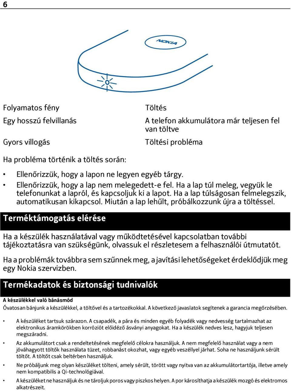 Ha a lap túlságosan felmelegszik, automatikusan kikapcsol. Miután a lap lehűlt, próbálkozzunk újra a töltéssel.