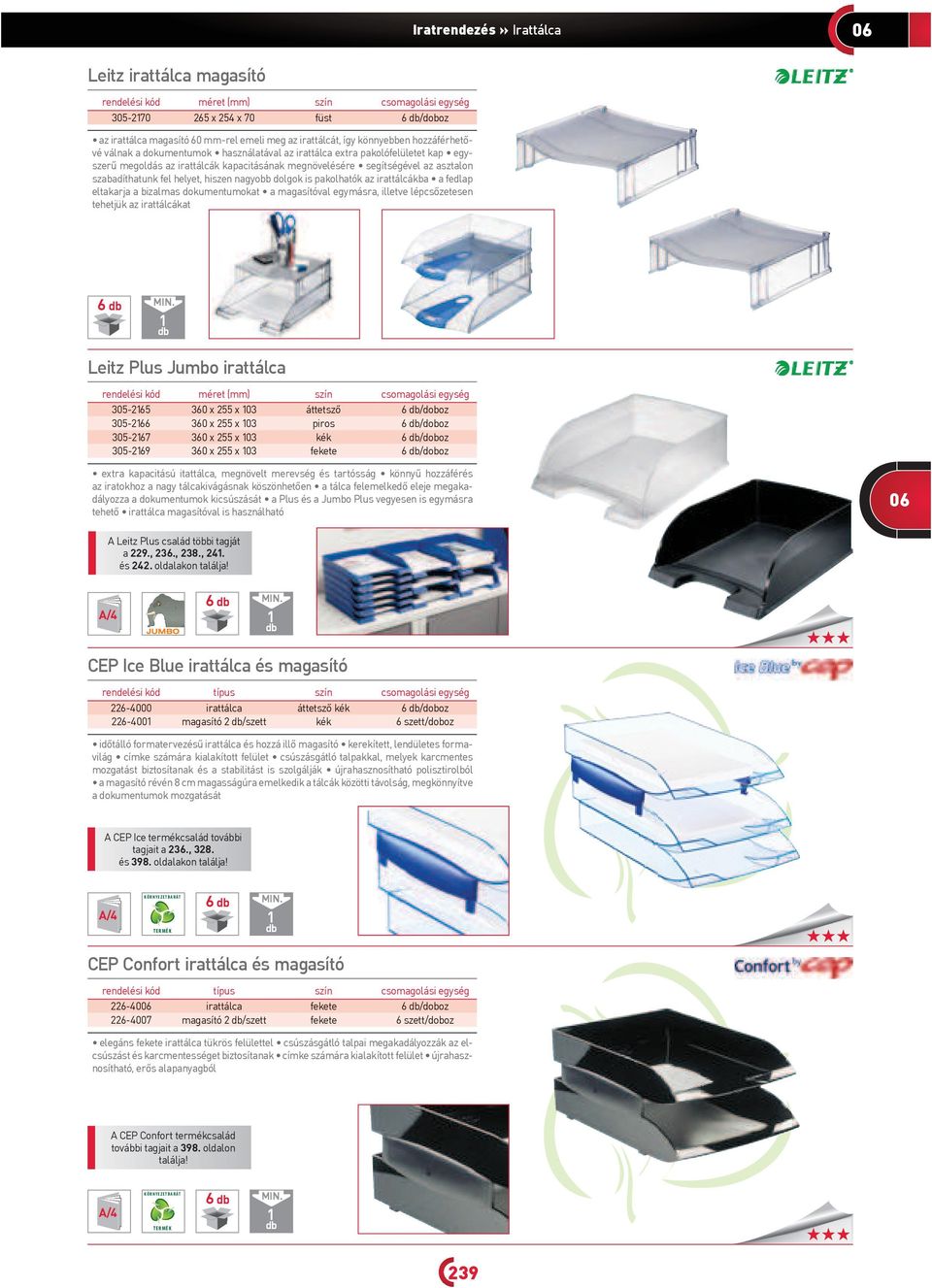 az irattálcákba a fedlap eltakarja a bizalmas dokumentumokat a magasítóval egymásra, illetve lépcs zetesen tehetjük az irattálcákat 6 Leitz Plus Jumbo irattálca 305-265 360 x 255 x 03 áttetsz 6