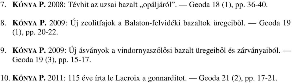 2009: Új ásványok a vindornyaszőlősi bazalt üregeiből és zárványaiból. Geoda 19 (3), pp.