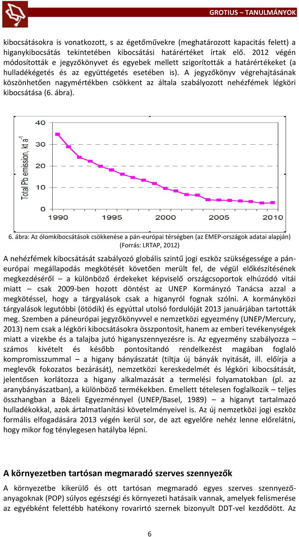 A jegyzőkönyv végrehajtásának köszönhetően nagymértékben csökkent az általa szabályozott nehézfémek légköri kibocsátása (6. ábra). 6.