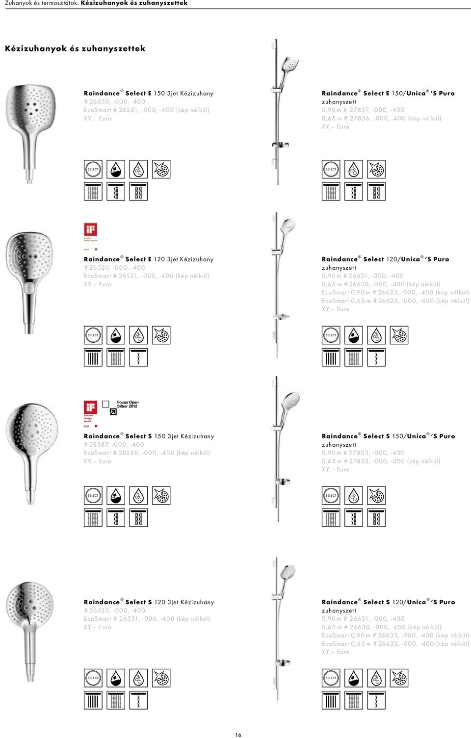 zuhanyszett 0,90 m # 27857, -000, -400 0,65 m # 27856, -000, -400 (kép nélkül) Raindance Select E 120 3jet Kézizuhany # 26520, -000, -400 EcoSmart # 26521, -000, -400 (kép nélkül) Raindance Select