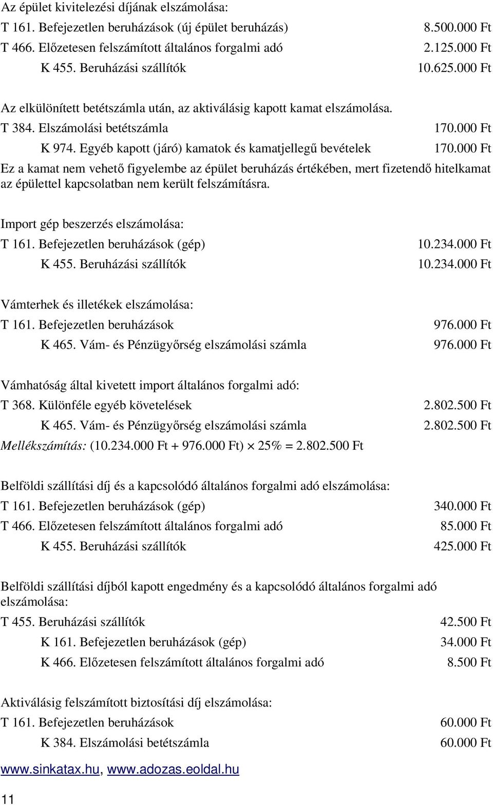 000 Ft 170.000 Ft Ez a kamat nem vehető figyelembe az épület beruházás értékében, mert fizetendő hitelkamat az épülettel kapcsolatban nem került felszámításra. Import gép beszerzés elszámolása: T 161.