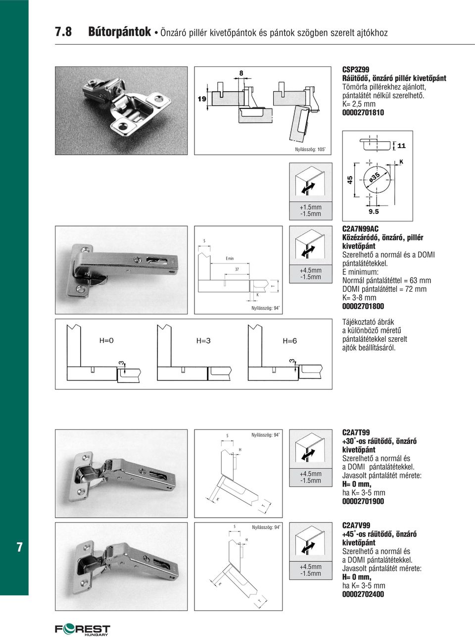 5mm C2N99C özézáródó, önzáró, pillér zerelhetô a normál és a DOMI E minimum: Normál pántalátéttel = 63 mm DOMI pántalátéttel = 2 mm = 3-8 mm 0000201800