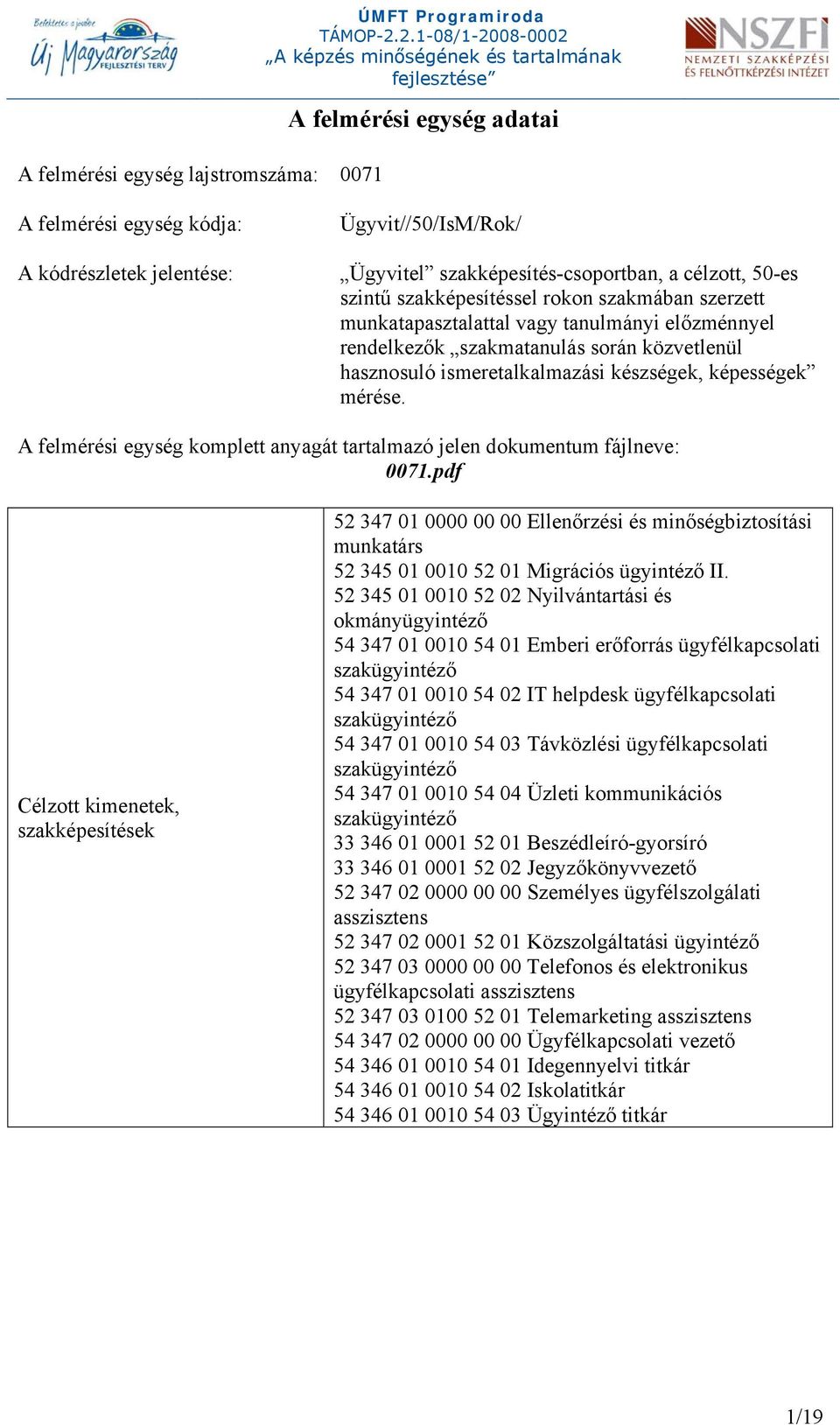 képességek mérése. A felmérési egység komplett anyagát tartalmazó jelen dokumentum fájlneve: 0071.