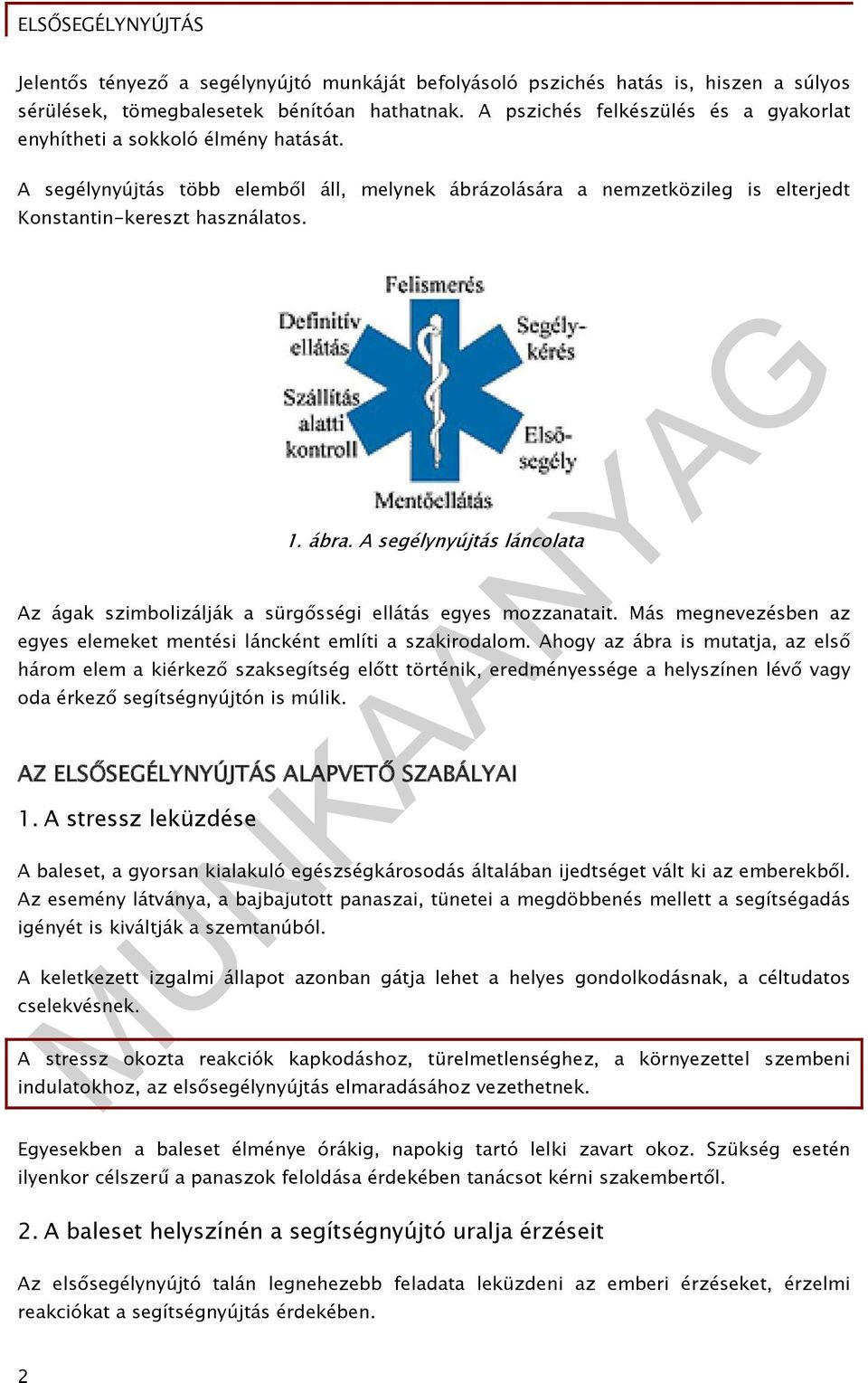 A segélynyújtás láncolata Az ágak szimbolizálják a sürgősségi ellátás egyes mozzanatait. Más megnevezésben az egyes elemeket mentési láncként említi a szakirodalom.