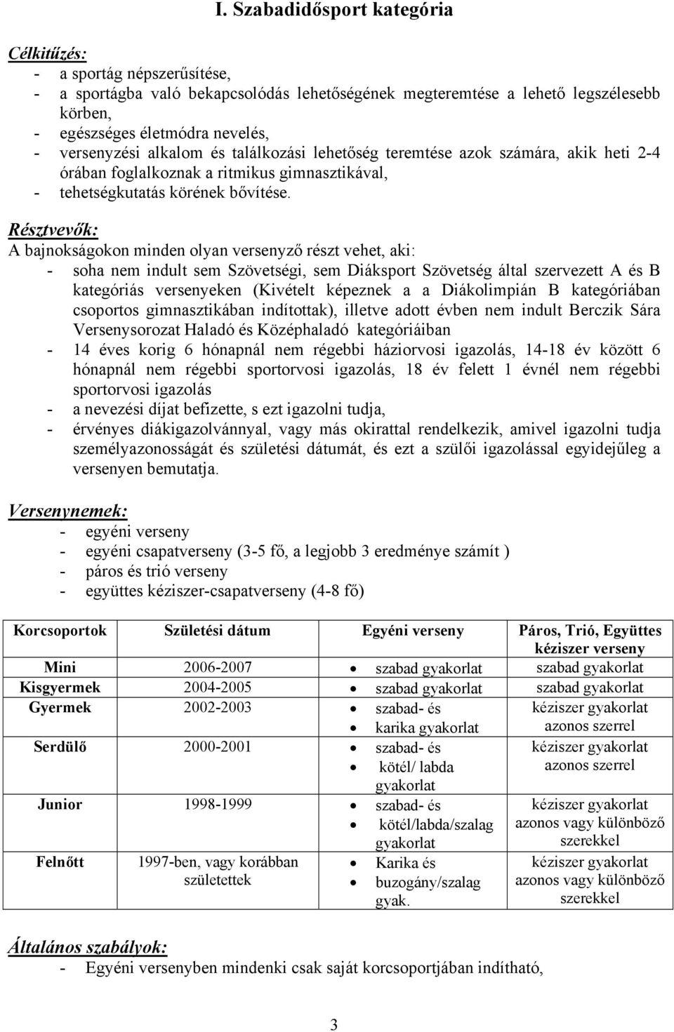 Résztvevők: A bajnokságokon minden olyan versenyző részt vehet, aki: - soha nem indult sem Szövetségi, sem Diáksport Szövetség által szervezett A és B kategóriás versenyeken (Kivételt képeznek a a