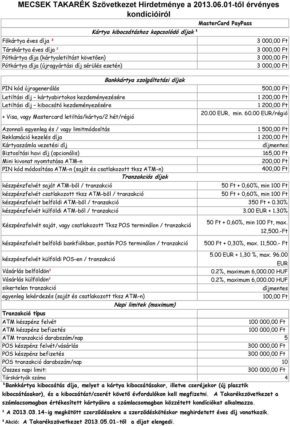 00 /régió készpénzfelvét külföldi ATM-ből / tranzakció 3.00 + 1.30%, max. 12,500.-Ft 500 Ft + 0,30%, max. 11,500.- Ft 5.00 + 1,30 %, max. 96.