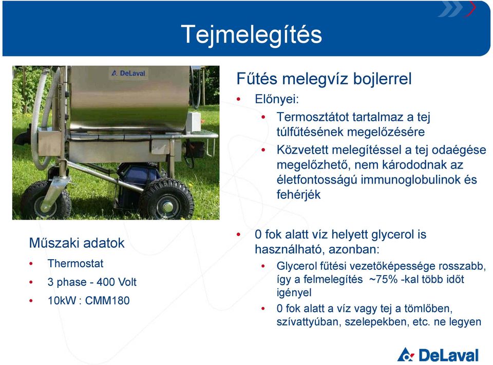 Műszaki adatok használható, azonban: Thermostat Glycerol fűtési vezetőképessége rosszabb, 3 phase - 400 Volt így a