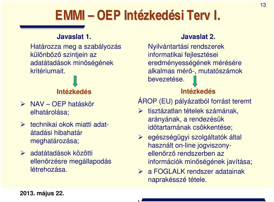 Nyilvántartási rendszerek informatikai fejlesztései eredményességének mérésére alkalmas mérő-, mutatószámok bevezetése.