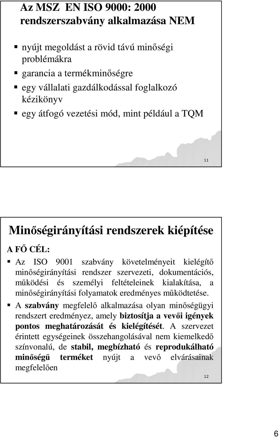 személyi feltételeinek kialakítása, a minıségirányítási folyamatok eredményes mőködtetése.