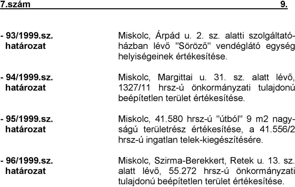 Miskolc, 41.580 hrsz-ú "útból" 9 m2 nagyságú területrész értékesítése, a 41.556/2 hrsz-ú ingatlan telek-kiegészítésére.