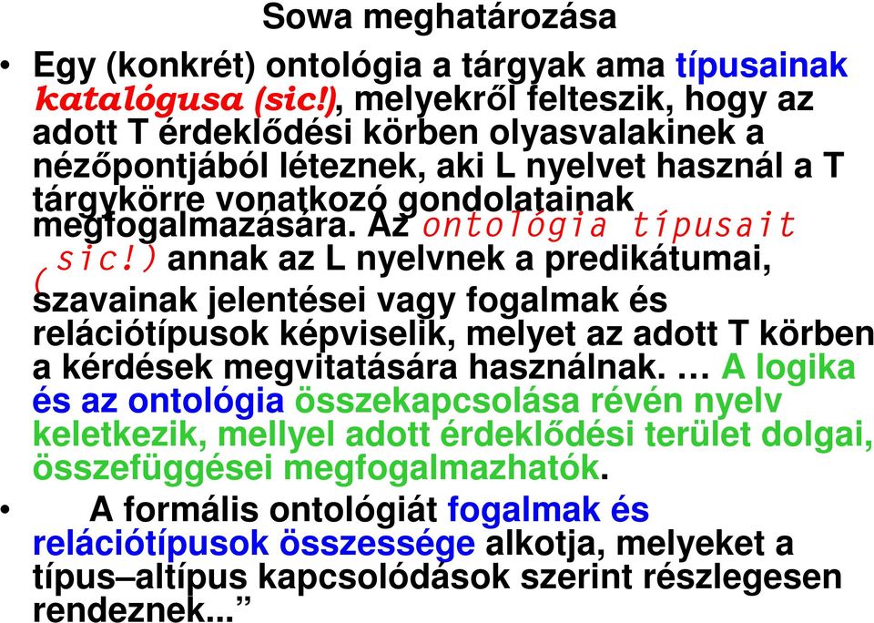 Az ontológia típusait (sic!