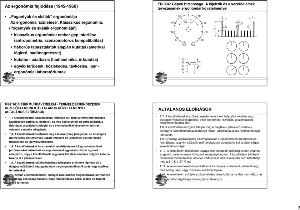 légierő, haditengerészet) kutatás - adatbázis (haditechnika, űrkutatás) egyéb területek: közlekedés, távközlés, ipar - ergonómiai laboratóriumok MSZ 1616:1980 MUNKAVÉDELEM - TERMELŐBERENDEZESEK