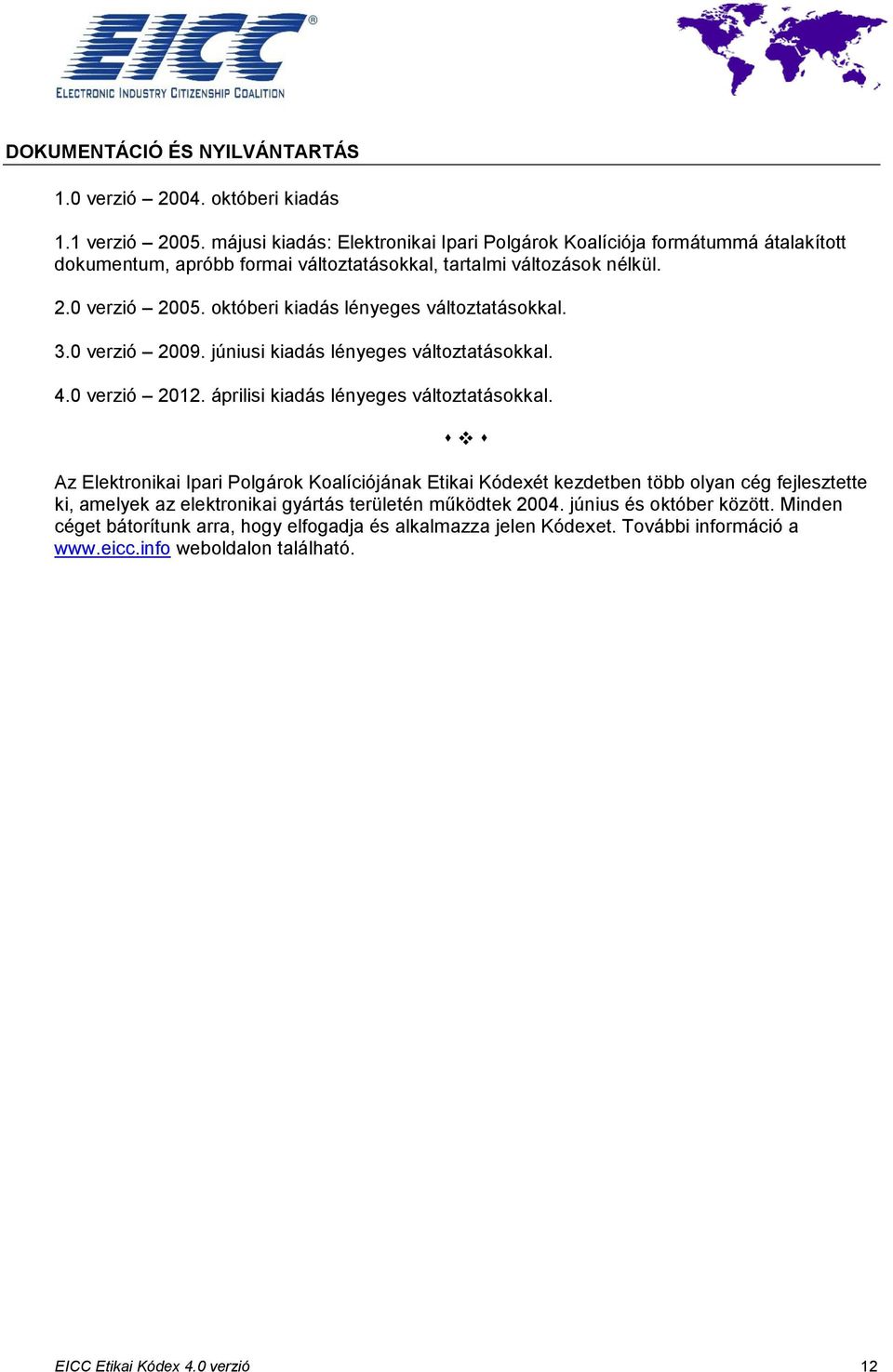 októberi kiadás lényeges változtatásokkal. 3.0 verzió 2009. júniusi kiadás lényeges változtatásokkal. 4.0 verzió 2012. áprilisi kiadás lényeges változtatásokkal.