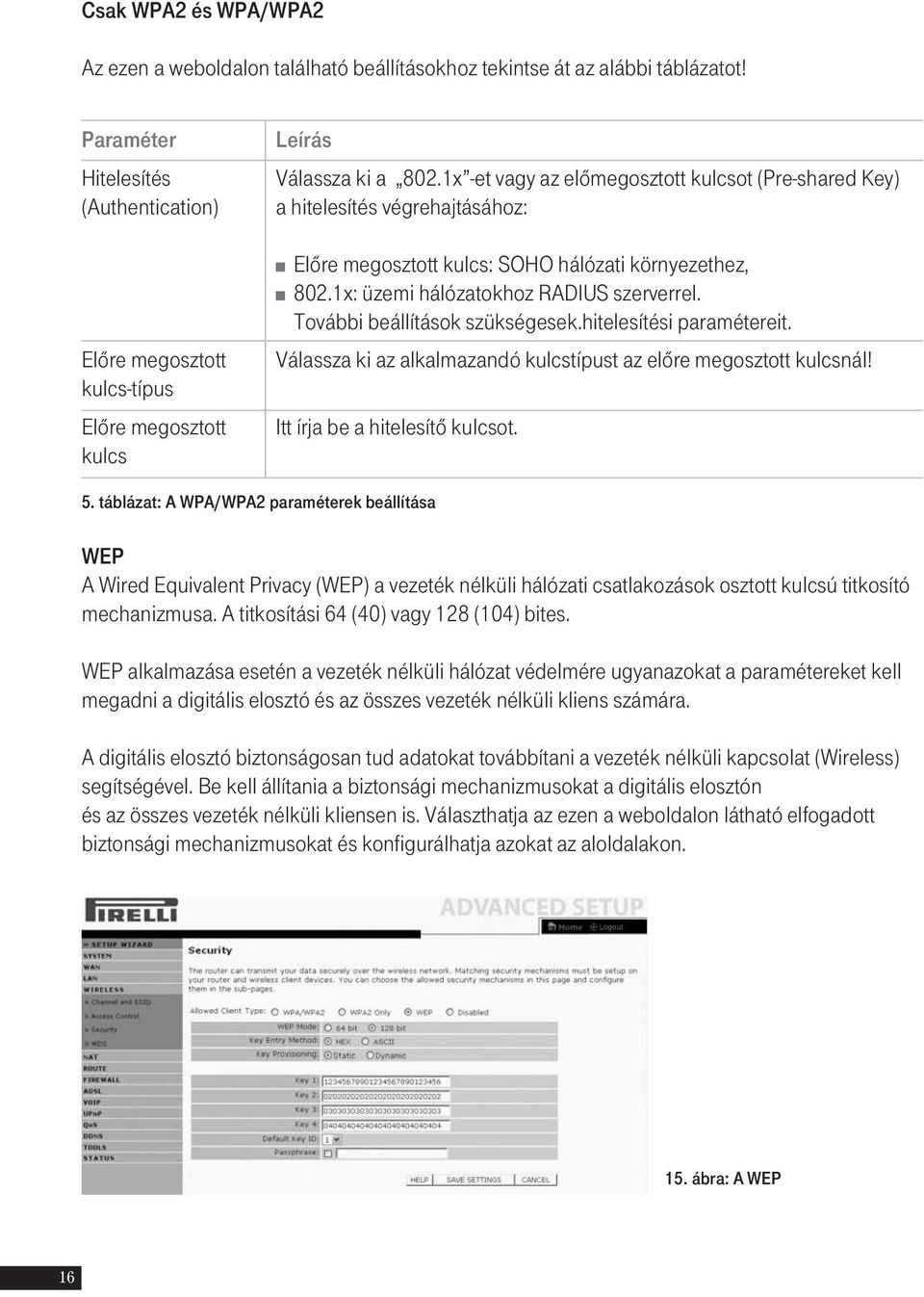 1x -et vagy az elômegosztott kulcsot (Pre-shared Key) a hitelesítés végrehajtásához: Elôre megosztott kulcs: SOHO hálózati környezethez, 802.1x: üzemi hálózatokhoz RADIUS szerverrel.