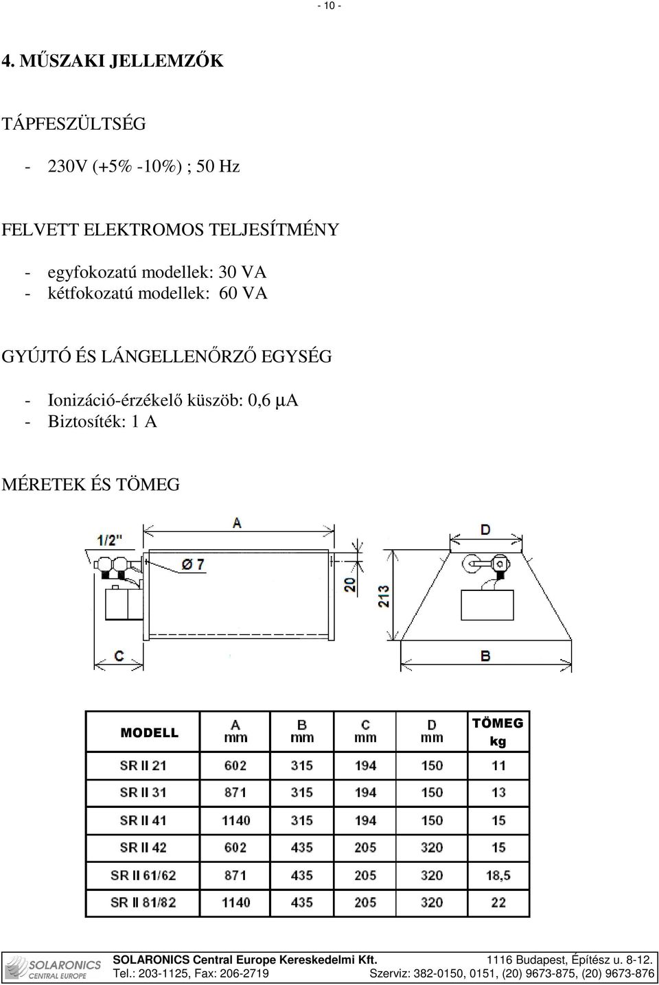 ELEKTROMOS TELJESÍTMÉNY - egyfokozatú modellek: 30 VA - kétfokozatú