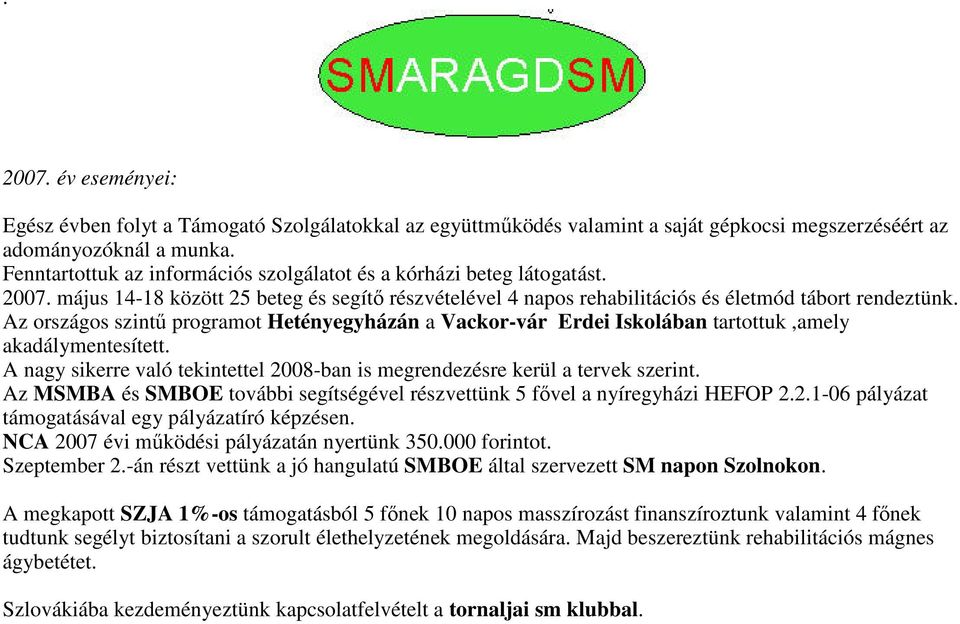 Az országos szintő programot Hetényegyházán a Vackor-vár Erdei Iskolában tartottuk,amely akadálymentesített. A nagy sikerre való tekintettel 2008-ban is megrendezésre kerül a tervek szerint.