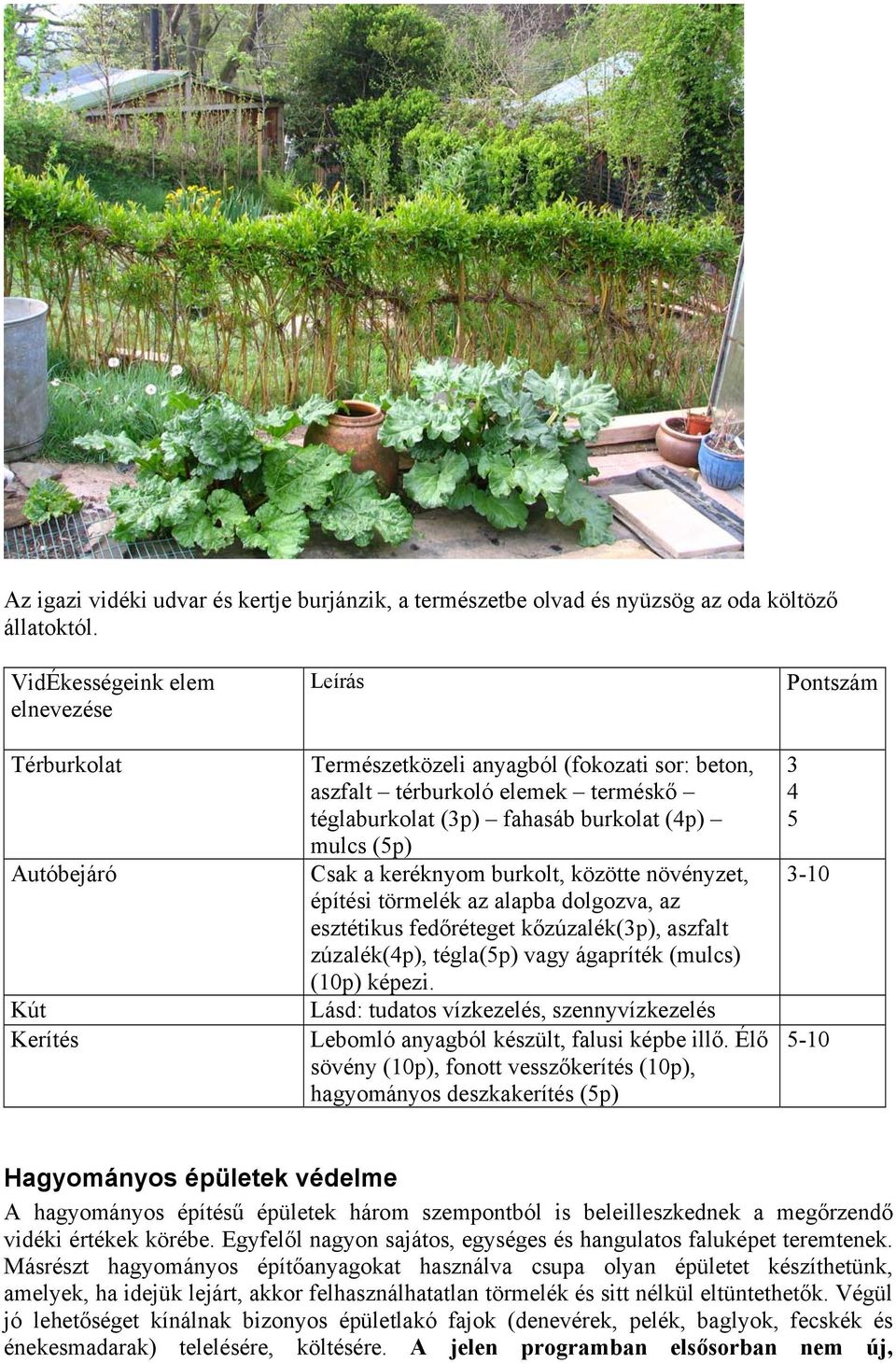 mulcs (5p) Csak a keréknyom burkolt, közötte növényzet, építési törmelék az alapba dolgozva, az esztétikus fedőréteget kőzúzalék(3p), aszfalt zúzalék(4p), tégla(5p) vagy ágapríték (mulcs) (10p)