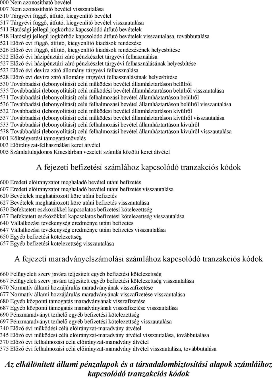 Előző évi függő, átfutó, kiegyenlítő kiadások rendezésének helyesbítése 522 Előző évi házipénztári záró pénzkészlet tárgyévi felhasználása 527 Előző évi házipénztári záró pénzkészlet tárgyévi