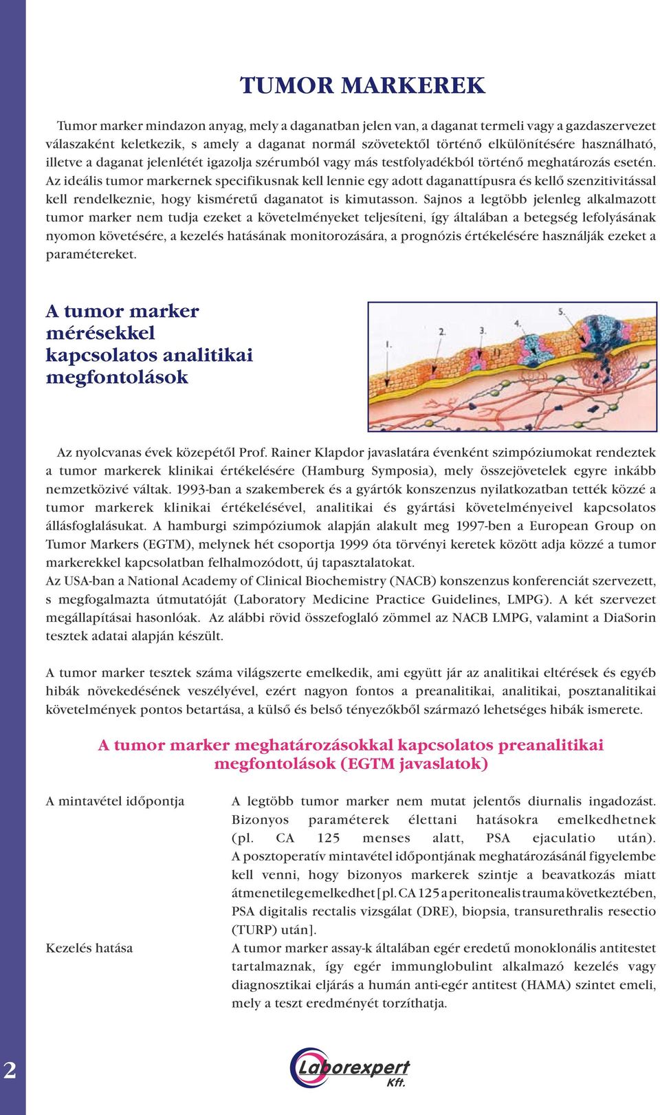 Az ideális tumor markernek specifikusnak kell lennie egy adott daganattípusra és kellő szenzitivitással kell rendelkeznie, hogy kisméretű daganatot is kimutasson.