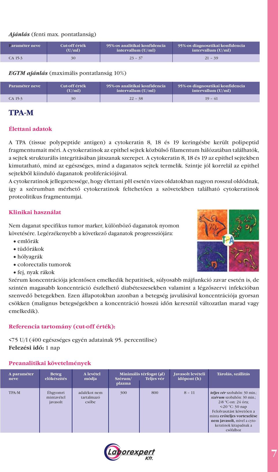 Élettani adatok A TPA (tissue polypeptide antigen) a cytokeratin 8, 18 és 19 keringésbe került polipeptid fragmentumait méri.