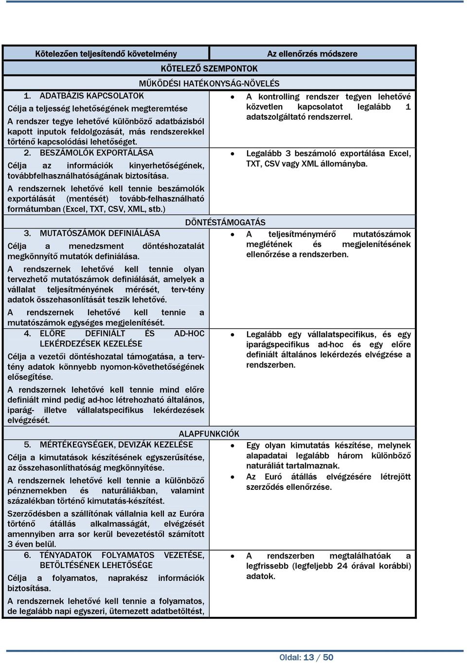 A rendszernek lehetővé kell tennie beszámolók exportálását (mentését) tovább-felhasználható formátumban (Excel, TXT, CSV, XML, stb.) 3.