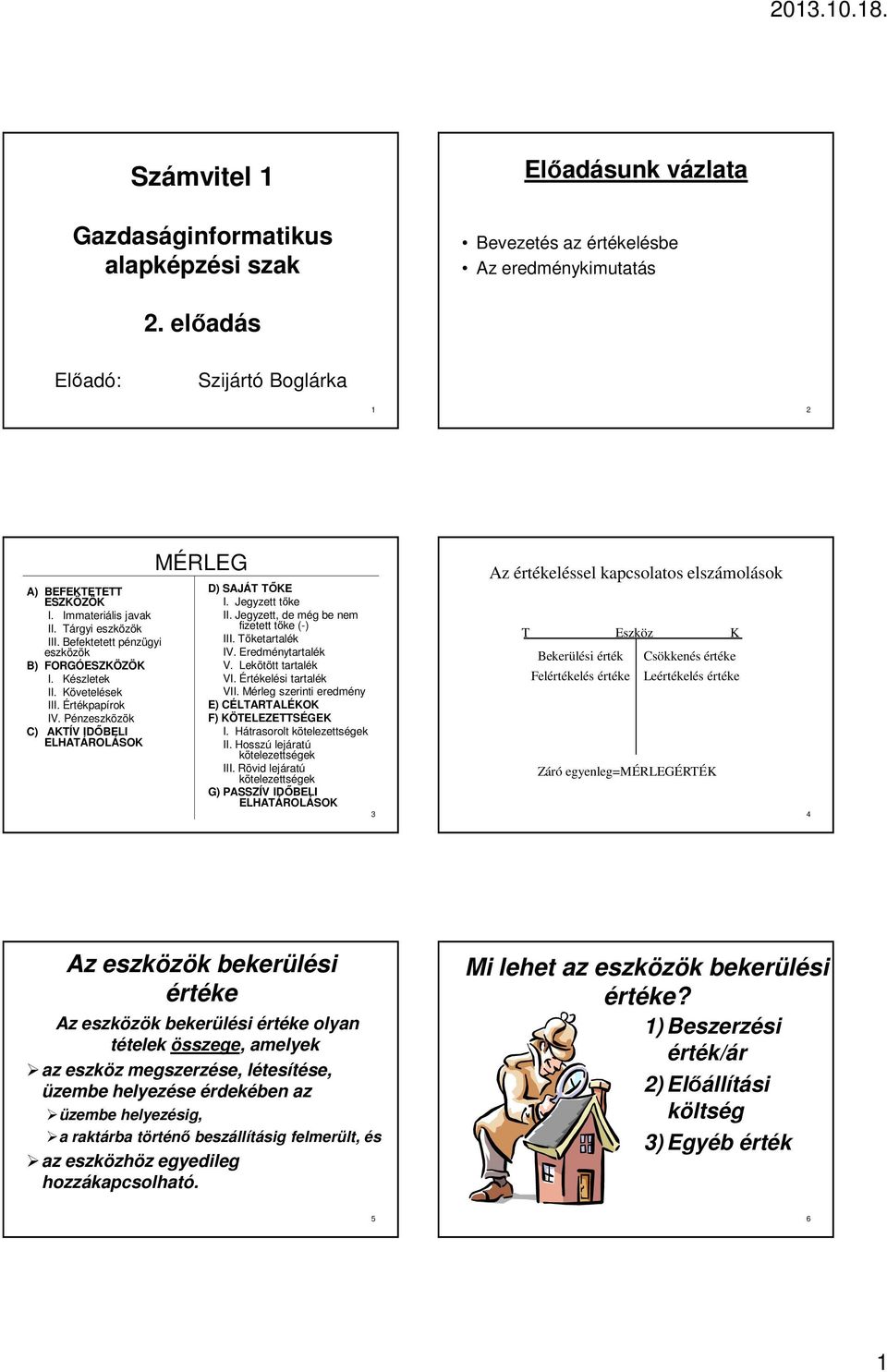 Pénzeszközök C) AKTÍV IDİBELI ELHATÁROLÁSOK MÉRLEG D) SAJÁT TİKE I. Jegyzett tıke II. Jegyzett, de még be nem fizetett tıke (-) III. Tıketartalék IV. Eredménytartalék V. Lekötött tartalék VI.