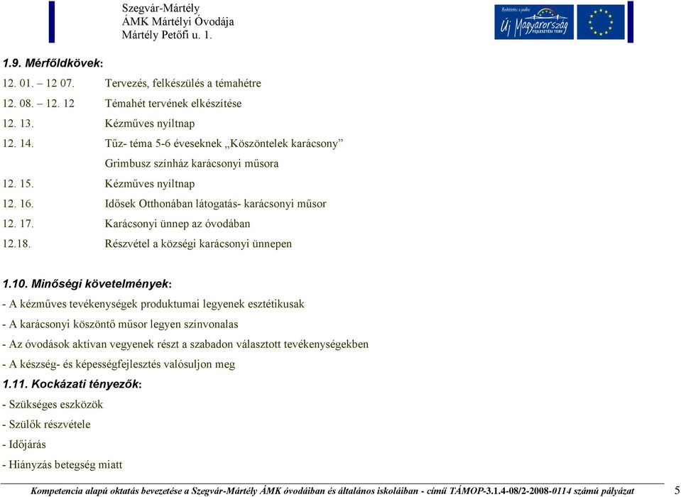 Karácsonyi ünnep az óvodában 12.18. Részvétel a községi karácsonyi ünnepen 1.10.