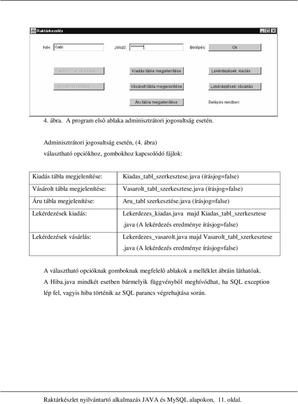 Kiadas_tabl_szerkesztese.java (írásjog=false) Vasarolt_tabl_szerkesztese.java (írásjog=false) Aru_tabl szerkesztése.java (írásjog=false) Lekerdezes_kiadas.java majd Kiadas_tabl_szerkesztese.