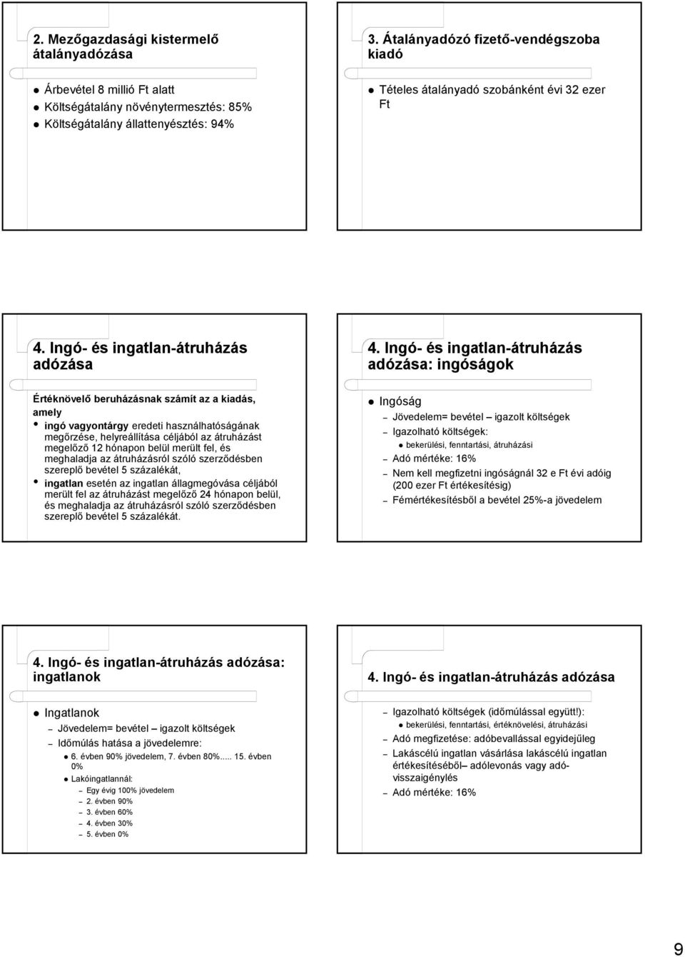 Ingó- és ingatlan-átruházás adózása Értéknövelő beruházásnak számít az a kiadás, amely ingó vagyontárgy eredeti használhatóságának megőrzése, helyreállítása céljából az átruházást megelőző 12 hónapon