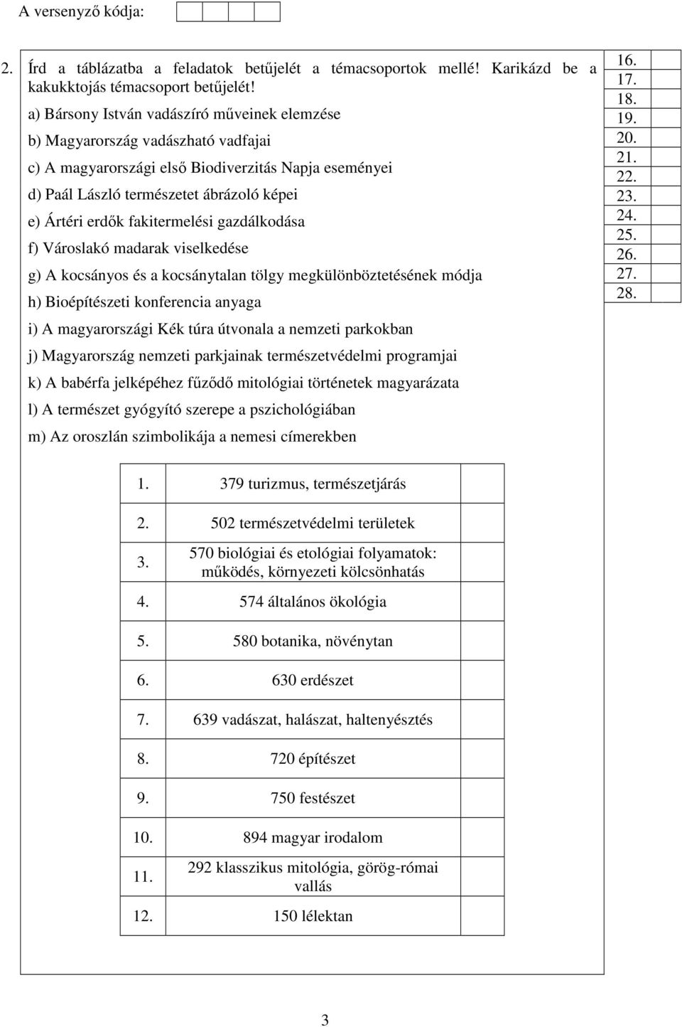 fakitermelési gazdálkodása f) Városlakó madarak viselkedése g) A kocsányos és a kocsánytalan tölgy megkülönböztetésének módja h) Bioépítészeti konferencia anyaga i) A magyarországi Kék túra útvonala