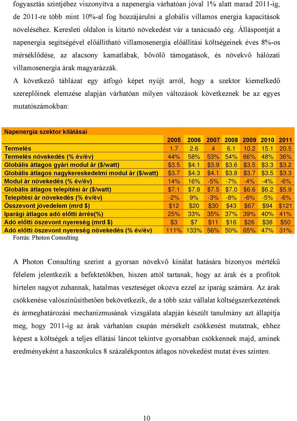 Álláspontját a napenergia segítségével előállítható villamosenergia előállítási költségeinek éves 8%-os mérséklődése, az alacsony kamatlábak, bővölő támogatások, és növekvő hálózati villamosenergia