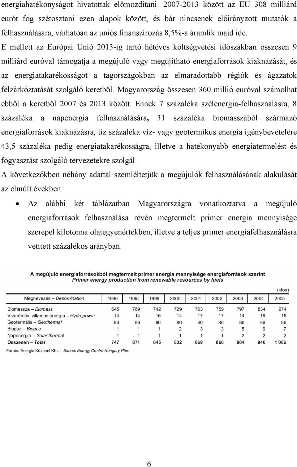 E mellett az Európai Unió 2013-ig tartó hétéves költségvetési időszakban összesen 9 milliárd euróval támogatja a megújuló vagy megújítható energiaforrások kiaknázását, és az energiatakarékosságot a