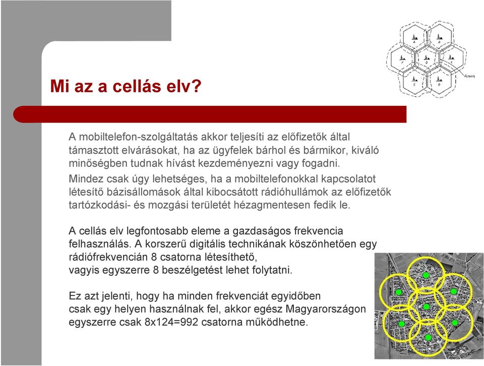 Mindez csak úgy lehetséges, ha a mobiltelefonokkal kapcsolatot létesítő bázisállomások által kibocsátott rádióhullámok az előfizetők tartózkodási- és mozgási területét hézagmentesen fedik le.