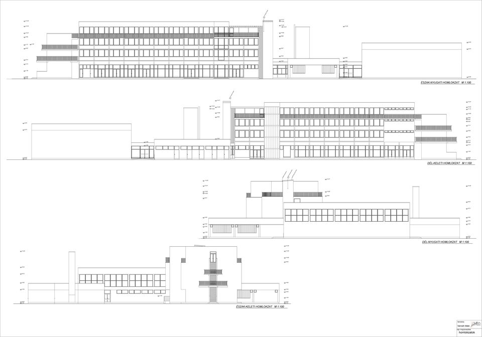 DÉL-KELETI HOMLOKZAT M 1:100 +13,45 LINDAB ereszcsatorna BAUMIT homlokzat vakolat fehér LIN DAB trapéz lemez fedés +13,77 +12,27 +1 +10,82 +10,62 +10,82 +9,82 +9,27 +8,35 +6, +4, +4, +3, + + + +