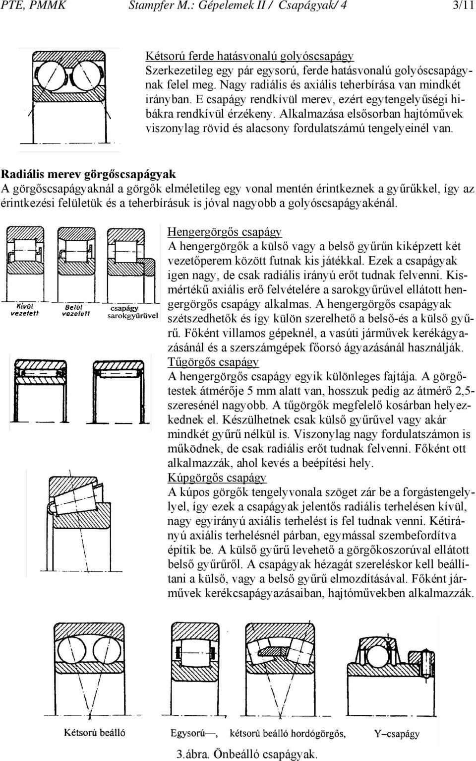 van Radiális merev görgőscsaágyak A görgőscsaágyaknál a görgők elméletileg egy vonal mentén érintkeznek a gyűrűkkel, így az érintkezési felületük és a teherbírásuk is jóval nagyobb a