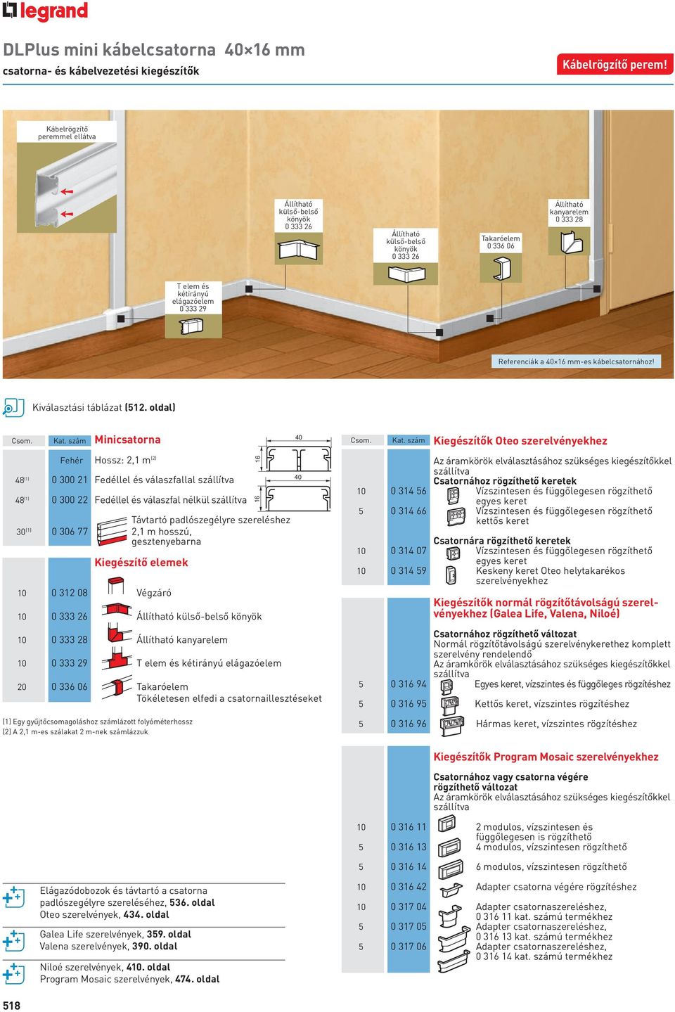kábelcsatornához! Kiválasztási táblázat (512. oldal) 030021-4085c.eps Csom. Kat.