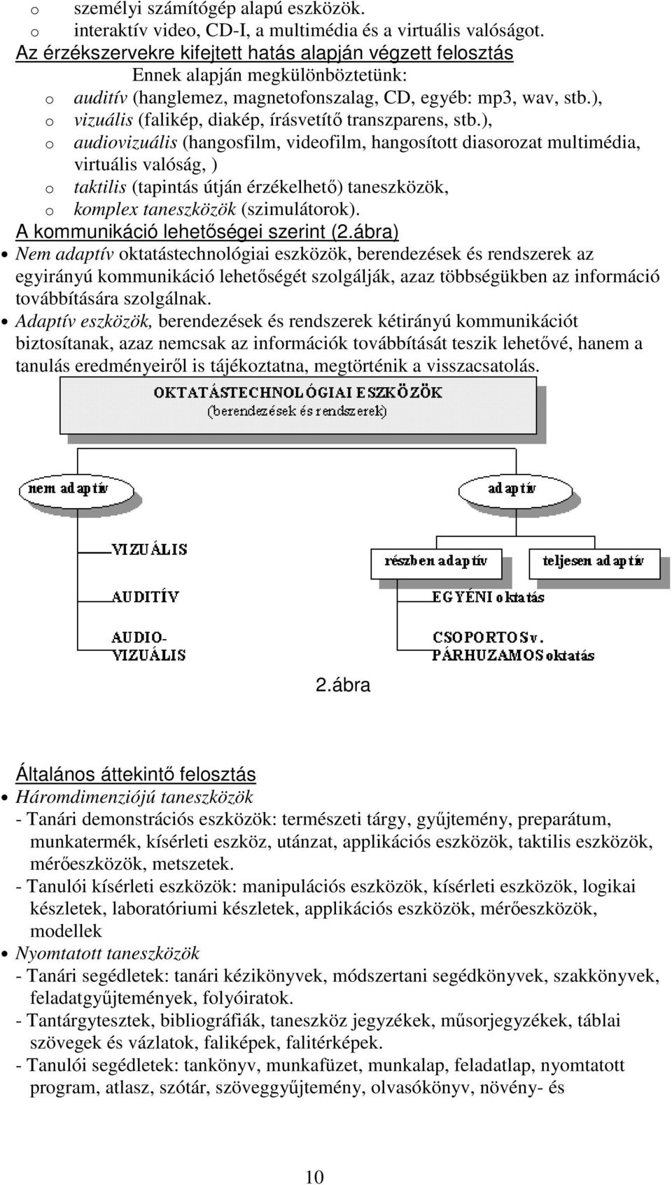 ), o vizuális (falikép, diakép, írásvetítı transzparens, stb.