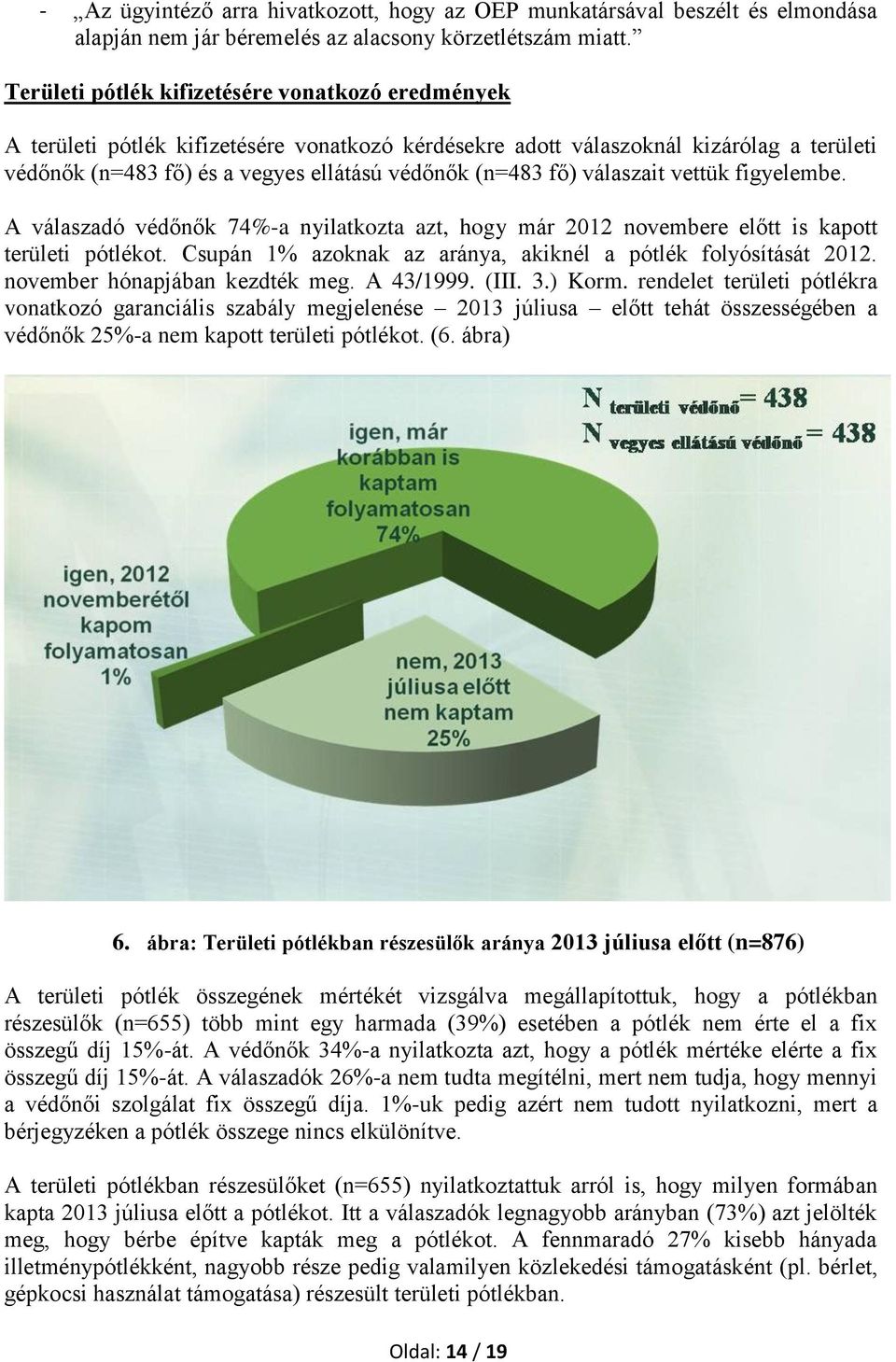 válaszait vettük figyelembe. A válaszadó védőnők 74%-a nyilatkozta azt, hogy már 2012 novembere előtt is kapott területi pótlékot. Csupán 1% azoknak az aránya, akiknél a pótlék folyósítását 2012.